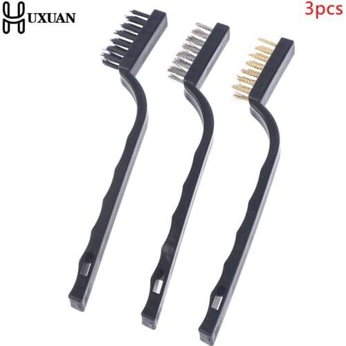 3pcs Mini Wire Brush Set Steel Brass Nylon Cleaning Polishing Detail Metal Rust Brush Polishing Derusting Cleaning Tools