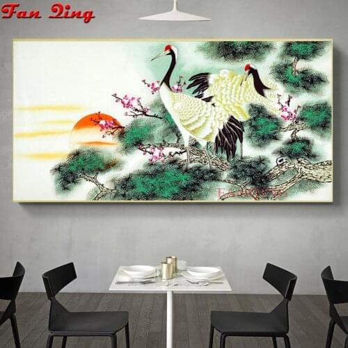 5d DIY Diamond Embroidery Pine Tree Crane sunrise Full square round Diamond Painting Cross Stitch Diamond Mosaic 3d pictures