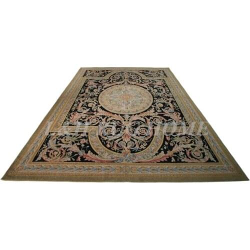 Free shipping 12'x18' 90Line Aubusson Design Savonnerie rug hand knotted wool renaissance carpet for home decoration