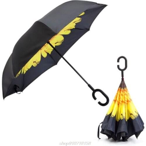 C Shaped Handle Double Layer Umbrella Anti-UV Folding Inverted Upside Down Reverse Windproof Sunflower A21 21 Dropship