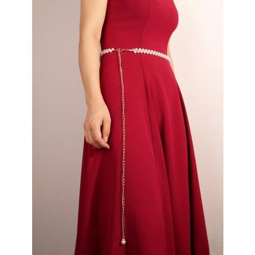 Elegant Rhinestone Pearl Beads Thin Waist Chain Woman Belt Adustable Gold Wedding Briade Strap Crystal Belts