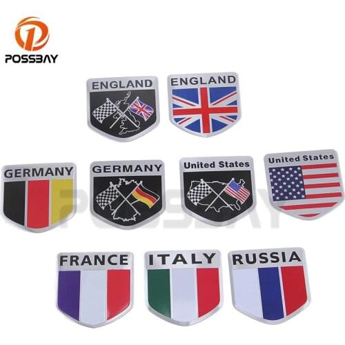 POSSBAY Car Auto Motorcycles ATV Bikes Russia/Italy/US/England/German/France Flag Logo Emblem Grille Badge Decals Sticker