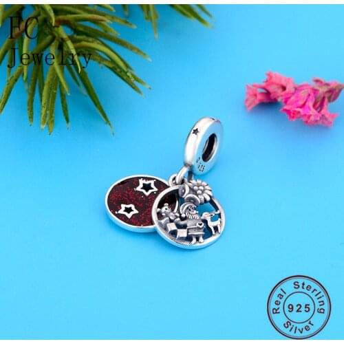 FC Jewelry Fits Pandora Charms Bracelets 100% 925 Silver Santa Claus Bear Deer Bambi Star Pendant Beads Winter Berloque 2019 New