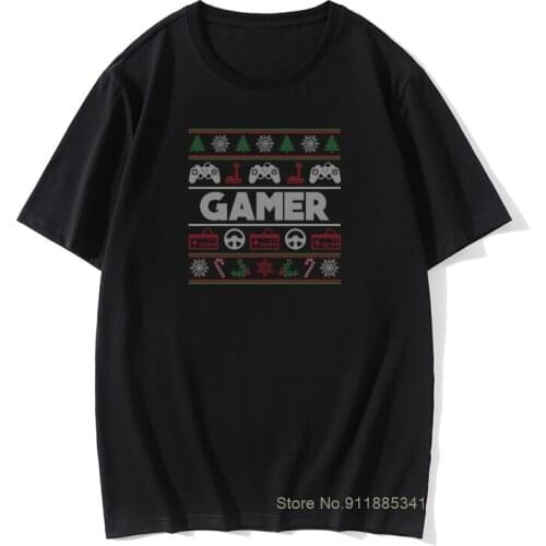 Gamer Tshirt Men T-shirts Ugly Christmas Sweater Tops Black T-Shirt 2018 Newest Crewneck Casual 100% Cotton Tees Xmas Gift