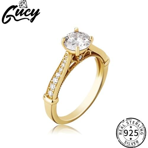 GUCY Fashion 925 silver ring Moissanite ring 6 claws Special style Engagement Anniversary Ring 1ct round excellent cut
