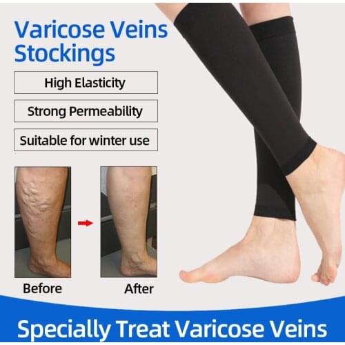 Prevent Calf Varicose Veins Compression Sock Medical Grade One Pressure Treat Varicose Leg Women Slim Socks Black Flesh-colored