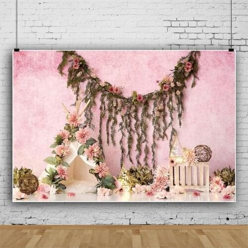 Beautiful Flower Wall Romantic Pink Backdrop Lovers Wedding Photography Photo Shooting Background Kids Party Custom Vinyl Banner