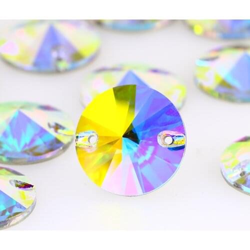 Round Rivoli Sewing Crystal AB Rhinestones Applique Sew On Flatback Beads Strass Stones For Needlework DIY Clothes Decoration