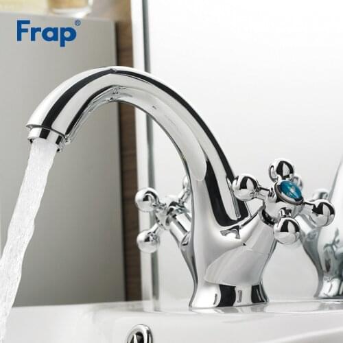Frap Brass Deck Mounted Hot And Cold Water Mixer Faucets Bathroom Basin Sink Water Double Handle Faucet Washbasin Tap F1019