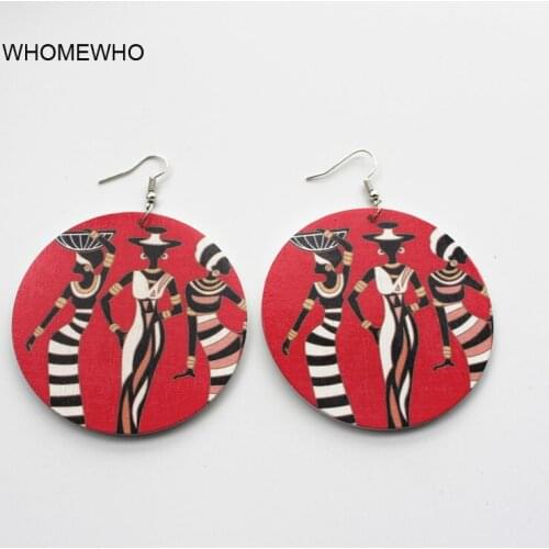 Laser Cut Unfinished Wood Printing Africa Dancing Girl Drop Earring Wooden Fashion African Hiphop Ethnic Jewelry Party Accessory