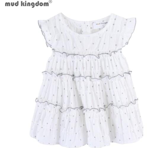 Mudkingdom Summer Baby Girl Smocked Dress Polka Dot for Girls Clothes Ruffle Party Knee Length Kids Dresses Children Clothing