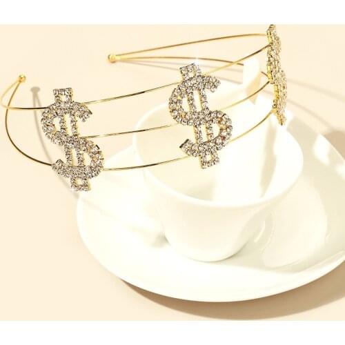 Fashion letter dollar signCoin hair rhinestone hair accessory Headband on the head Hair band tiara for women jewelry clip hair