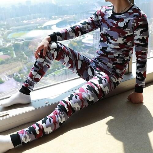 2020 Mens Fashion Sexy Warm Thermal Long Johns Sets Clothes Camouflage Thicken Shirt Pants Pajama Thick Plus Velvet Sleepwear
