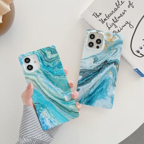 Fashion Gold Sand Marble Texture Phone Case for iPhone 12 11 Pro Max XR 7 8 Plus Square Shockproof Soft TPU Protective Cover