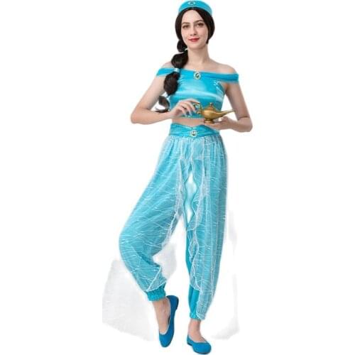 Fashion Aladdin Jasmine Princess Cosplay Costume Sexy Belly Dancer Sets Halloween Carnival Party Dress Role Play Costumes