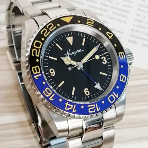 40mm mens automatic luxury GMT ceramic ring waterproof stainless steel sapphire glass no magnifying glass luminous black dial