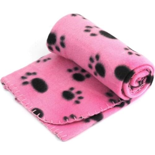 Pet Dog Cat Puppy Kitten Soft Blanket Doggy Warm Bed Mat Paw Print Cushion (Pink)