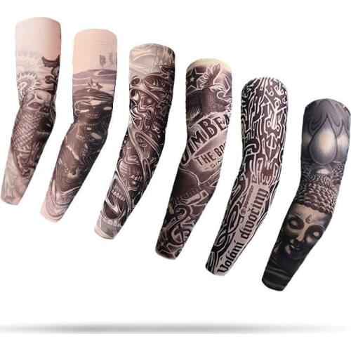 Outdoor 3D Tattoo Printed Arm Sleeves Sun Protection Bike Basketball Tatoo Arm Sleeves Compression Arm Cuff Adult Party Favor,Q