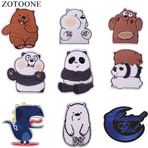 ZOTOONE Cute Bear Patches Dinosaur Stickers Diy Iron on Clothes Heat Transfer Applique Embroidered Applications Cloth Fabric G