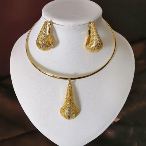 NEW DESIGN High Quality Ltaly Jewelry Set For women Geometric Round Design Necklace Dangle Choker Earrings Party Jewelry