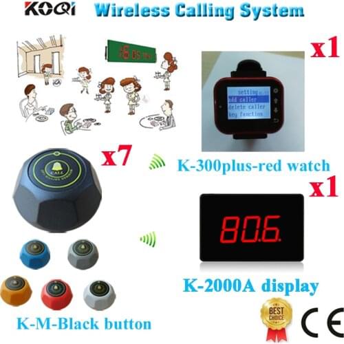 Wireless Call Bell System Display Of Show 3-digit Number Watch Pager Caller Bells Free Shipping(1 display+1 watch+7 call button)
