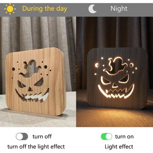 Carved Gift Living Room Home Table Decoration USB Pumpkin Shape Halloween Wood Night Light