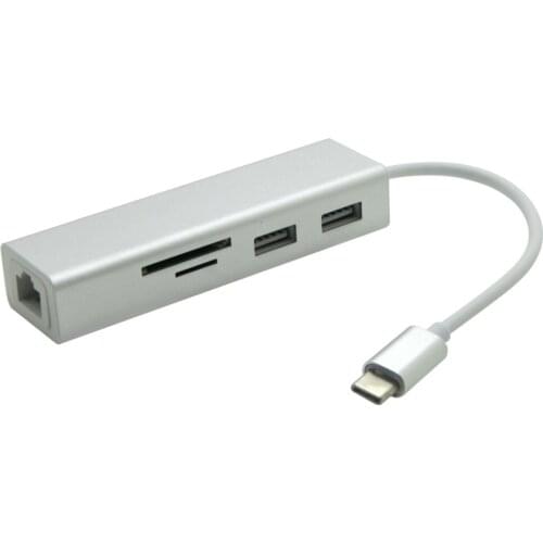 10pcs/lot 5 in 1 USB Type C to RJ45 Gigabit Ethernet Network Adapter + TF/SD Card Reader + 2 USB Port Hub for New Macbook
