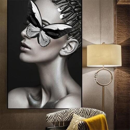 Modern Fashion Womens Figure Painting Beauty Creative Butterfly Personalized Home Decorative Painting headdress flower