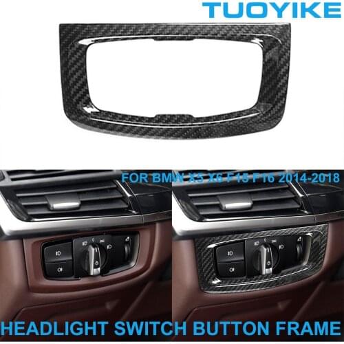 LHD RHD Car Styling Real Carbon Fiber Front Headlight Switch Button Frame Cover Trim Panel Stick For BMW X5 X6 F15 F16 2014-2018