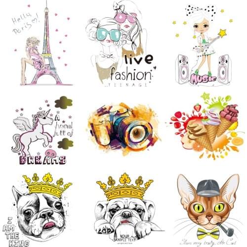 Iron-on Transfers for Clothing Patches for Clothes Cat Stickers Diy Animals Patch Flex Fusible Transfer Vinyl Adhesive Stripe C