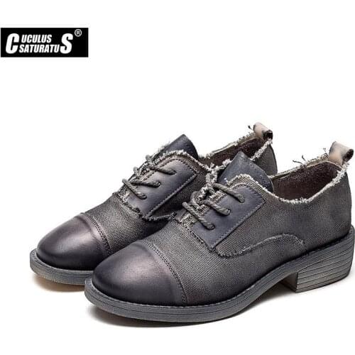 Spring Autumn Women Pumps Single Casual Shoes Genuine Leather Lace Up Low Heel Walking shoes Fashion Design Classic Lady