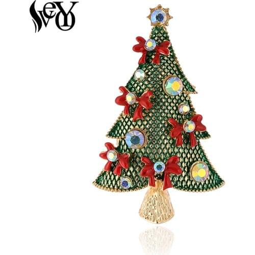 VEYO Rhinestone Christmas Tree Brooches Stitch Metal Enamel Pins Lapel Pin Bags Badge Christmas Products