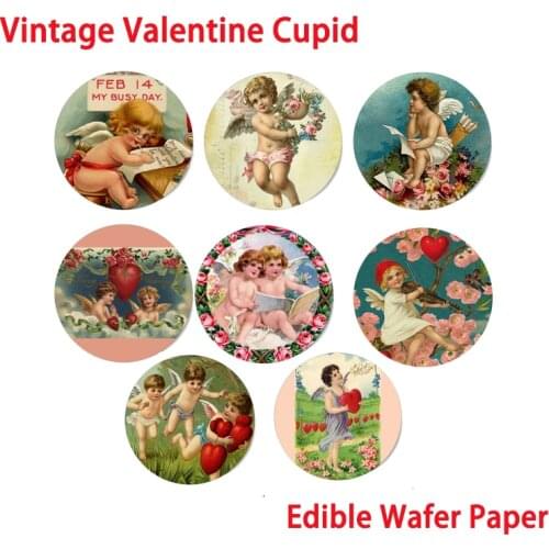 Vintage Cupid Edible Wafer Paper For Valentines Day Cup Cake Topper Cake Decorating Tools Festival Kitchen Baking Supply