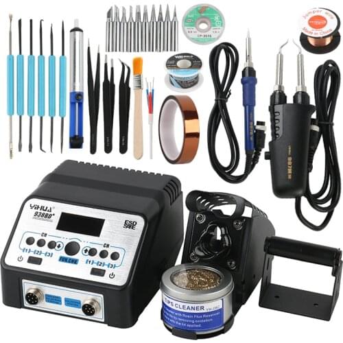 YIHUA 938BD+ Double Soldering Iron Station Electric Tweezers Soldering Irons Dual Digital Display ESD Welding Reword Station