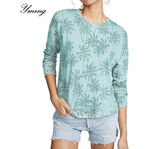 YMING Vogue Women Shirts Coconut Tree Printed Blouses Female Tops Ladies Blusas Casual office Tunic Korean Style Woman Clothes