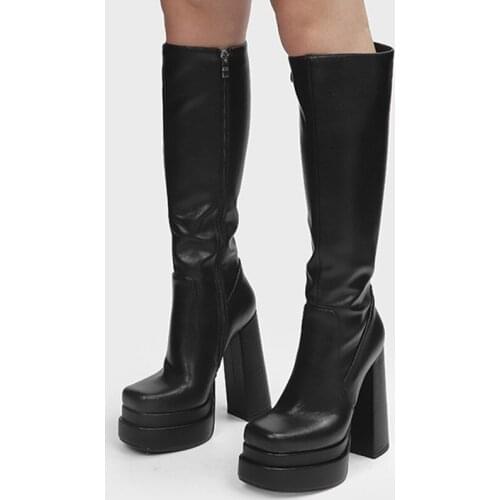 Autumn Winter Platform Shoes Goth Boots Genuine Leather Womens High Boots Super High Heels Demonia Black Boots Designer Shoes