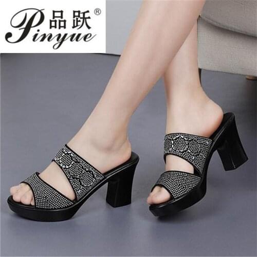 Women Slippers Ladies Summer Slippers Shoes Women High Heels Fashion Rhinestone Summer Shoes 35--42