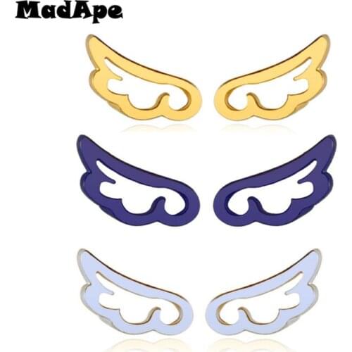 MadApe 2019 New Arrival Angle Wing Earrings Stainless Steel Black Silver Color Gold Color Stud Earrings For Women Fashion