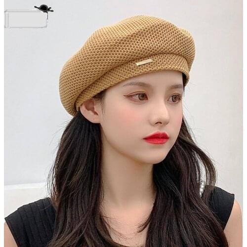 Hats For Women 2021 New Bonnets Stylish Artist Caps Ladies Fall Summer Korean Fashion Thin Breathable Mesh Hole Linen Berets
