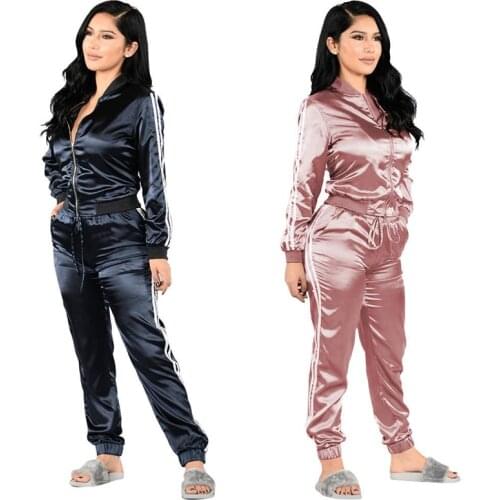 Satin Two Piece Set Tracksuit Women Elegant Top and Pants Jogging Suit 2020 Spring Clothing Casual Sweat Suits Fitness Outfits