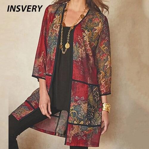 Autumn Women Cardigan Long Sleeve Vintage Coat Women Casual Jacket 2021 Spring Flower Print Long Cardigan Woman Outwear