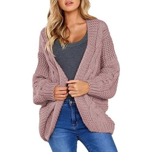 PEONFLY Solid Casual Oversize Warm Knitted Cardigan Women 2020 Autumn New Long Sleeve Knitwear Winter Women Sweater Pink