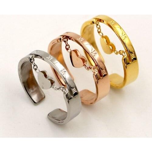Fashion Brand Roman Numerals Love Chain Open Heart Finger Ring Rose Gold Color Stainless Steel Women Party Christmas Gift