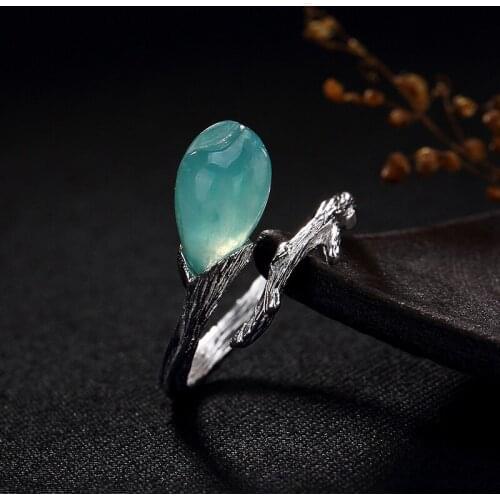 Luxury 100% genuine 925 sterling Silver Rings For Women Retro vintage blue stone S925 silver adjustable open simple ring