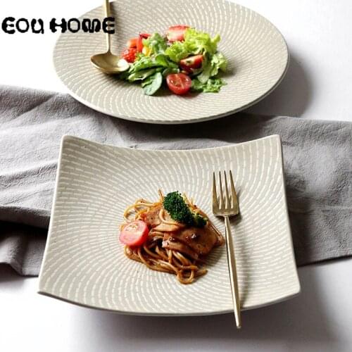 1Pce Pastoral Ceramic Dinner Plates Deep Plate Steak Salad Dish Dessert Snack Dishs Porcelain Fish Plate Dinnerware Cake Plate