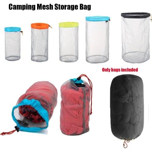 1Pc S~XXL Mesh Storage Bags Ultralight High Quality Outdoor Stuff Sack Drawstring Traveling Organizer Hiking Camping Accessories