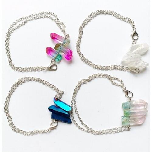 Coated Point Crystal Link Bracelet for Women Colorful Natural Crystal Wand Point Stones Bracelet Wrist Jewelry Dropship 1pc