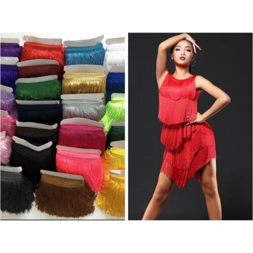 10m Latin Fringe Tassel Chainette Fringes Polyester Trimming Dance Dress Macrame Tassel Diy Dress Trims Accessories wide 9cm