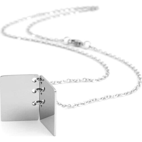 100% Stainless Steel Book Pendant Necklaces Blank For Engrave Metal Rectangle Pendant Necklace For Women Choker Collier