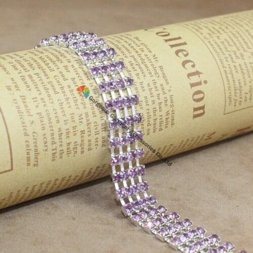 1Y 4 Rows Light Amethyst Crystal chain rhinestone cup chain trim Silver Metal DIY Browbands Garment Wedding dress Decoration
